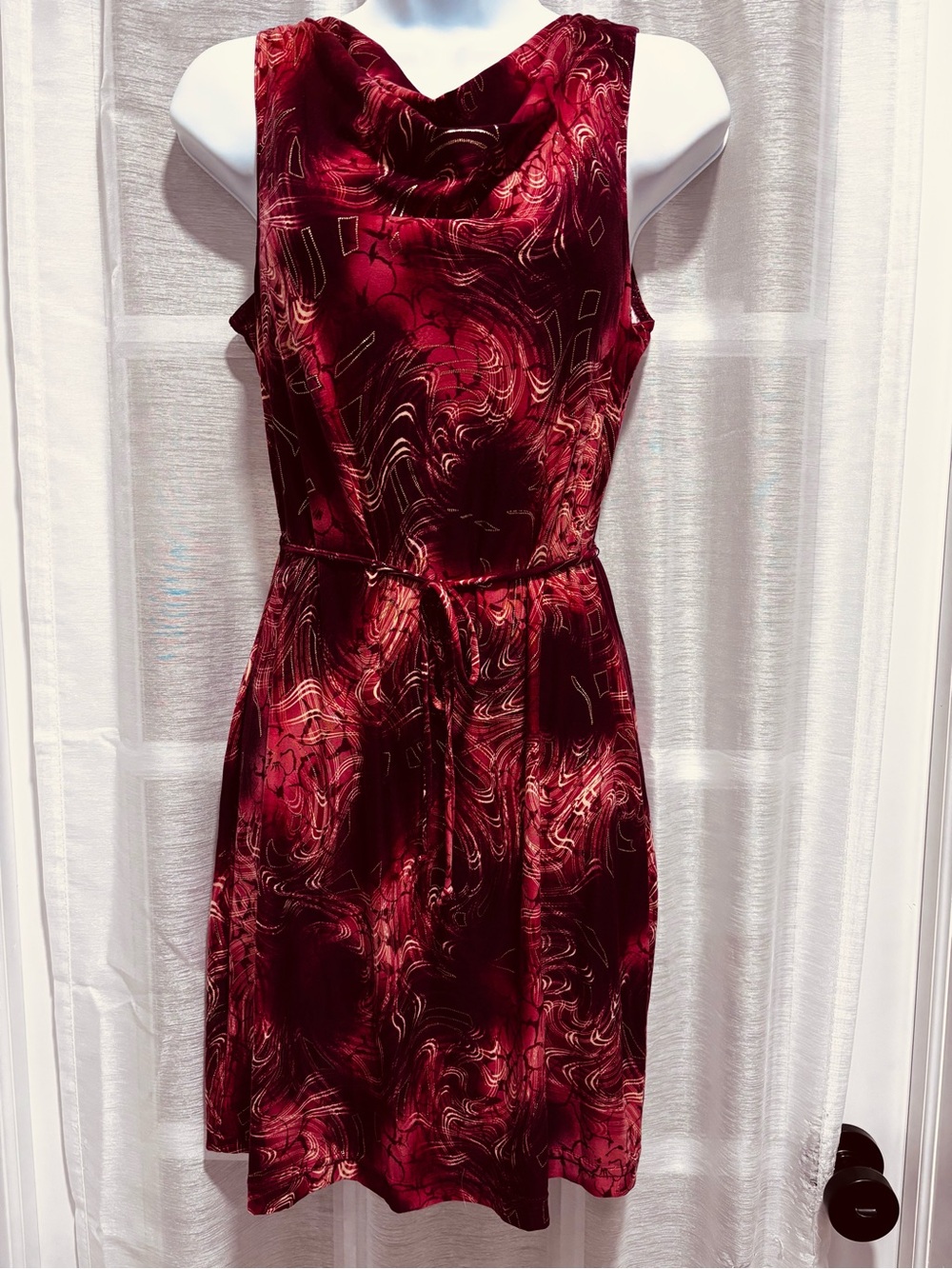 BYER TOO Red Cowl Neck Dress Made in USA Belted Y2K Stretch Sleeveless Medium